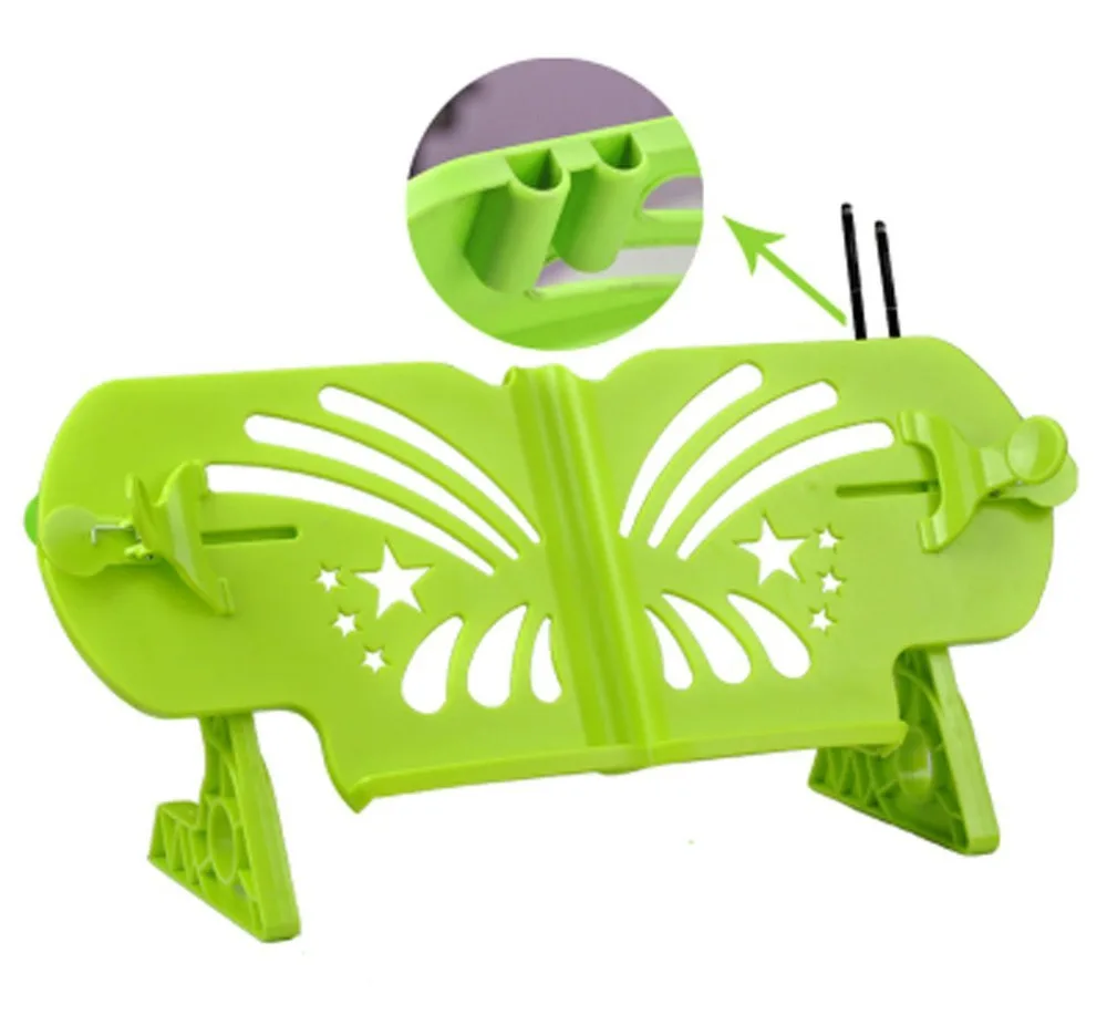 Регулируемая подставка для книг с зеленым пластиковым Рисунком бабочки (iPad книга