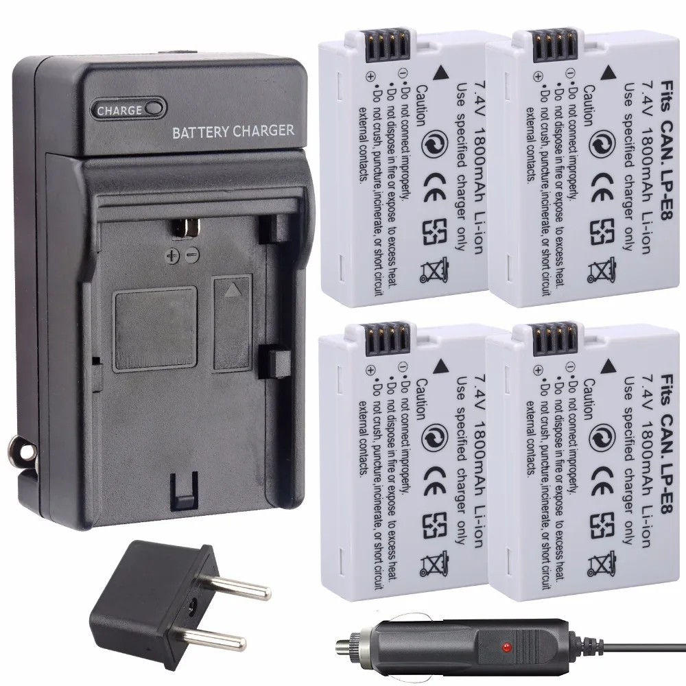 4 шт. аккумуляторы для камеры Canon EOS 550D 600D 650D 700D Rebel X4 X5 X6i X7 1800 мАч|lp e8|battery lp e8lp-e8 |