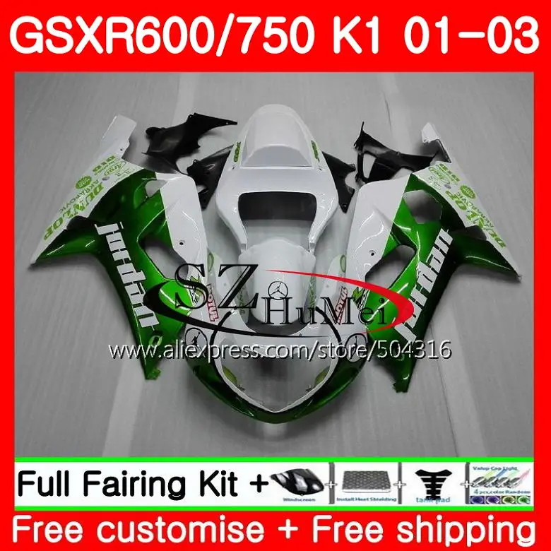 

Body For SUZUKI GSX-R600 GSXR 600 GSXR 750 01 03 GSX-R750 white green 29SH1 K1 GSXR750 01 02 03 GSXR600 2001 2002 2003 Fairing