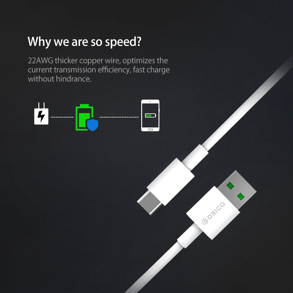 USB Type C кабель ORICO 5 А высокоскоростной usb-кабель для синхронизации и зарядки Huawei P9
