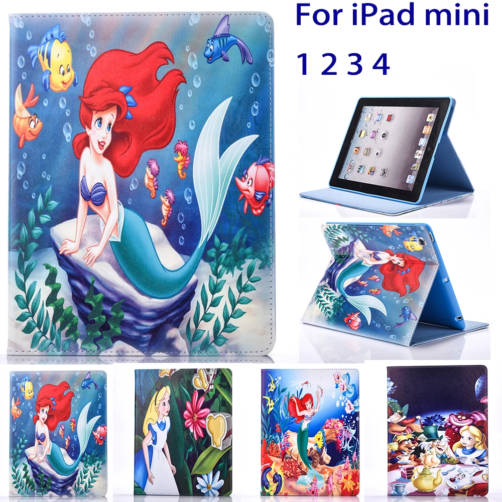 Чехол для планшета Apple Ipad mini 1 2 3 4 Flip stand Alice in wonderland & the Little Mermaid Обложка печати