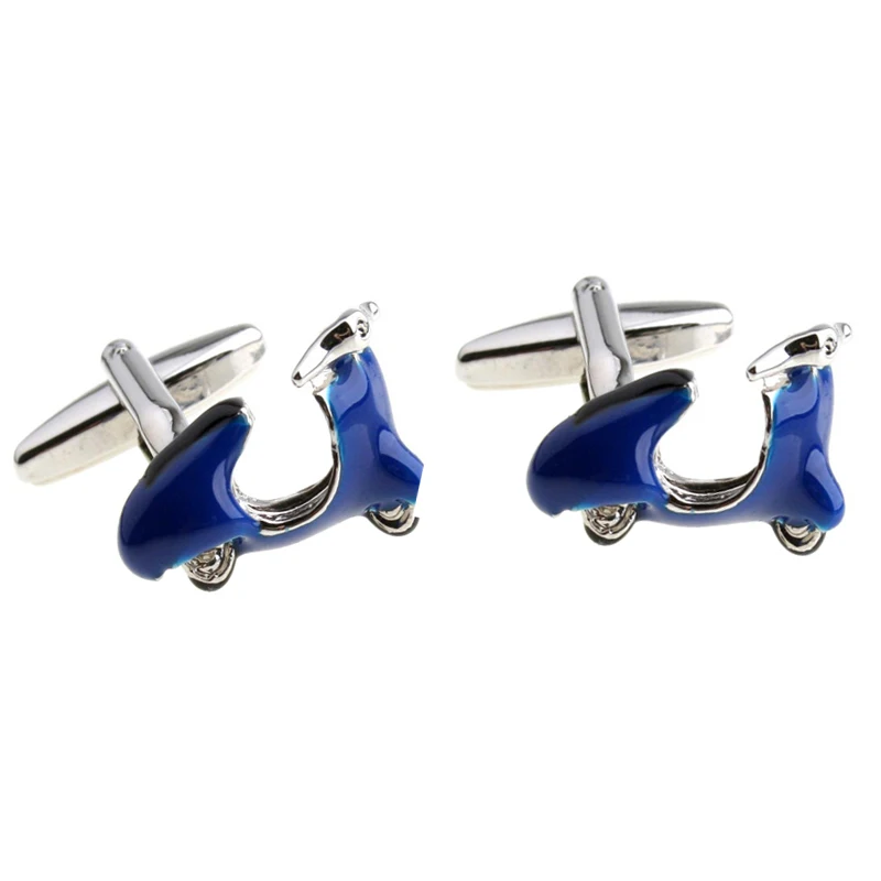 2017 High Quality Funny Silver Plated Blue Painting Motor Bike Cufflink Classical Wedding Cuff link Men's Cufflings 10125 | Украшения и