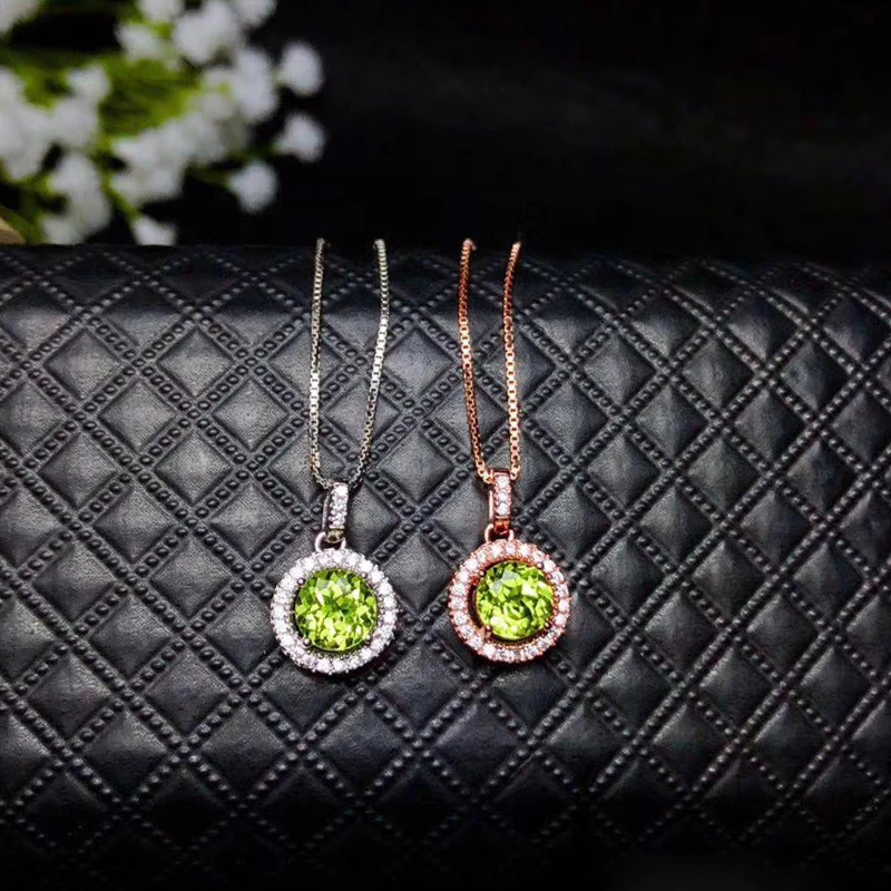 Модная подвеска из серебра 925 пробы с натуральным хризолитом диаметром 6 мм