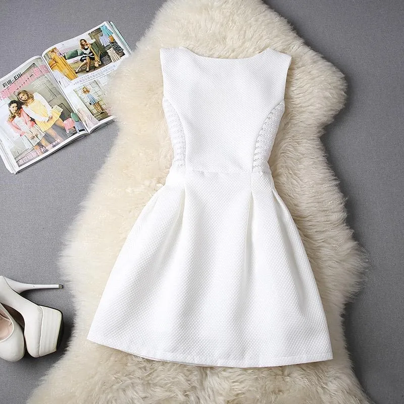 Женское Короткое платье без рукавов с круглым вырезом|women white dress|elegant short dresslittle dress