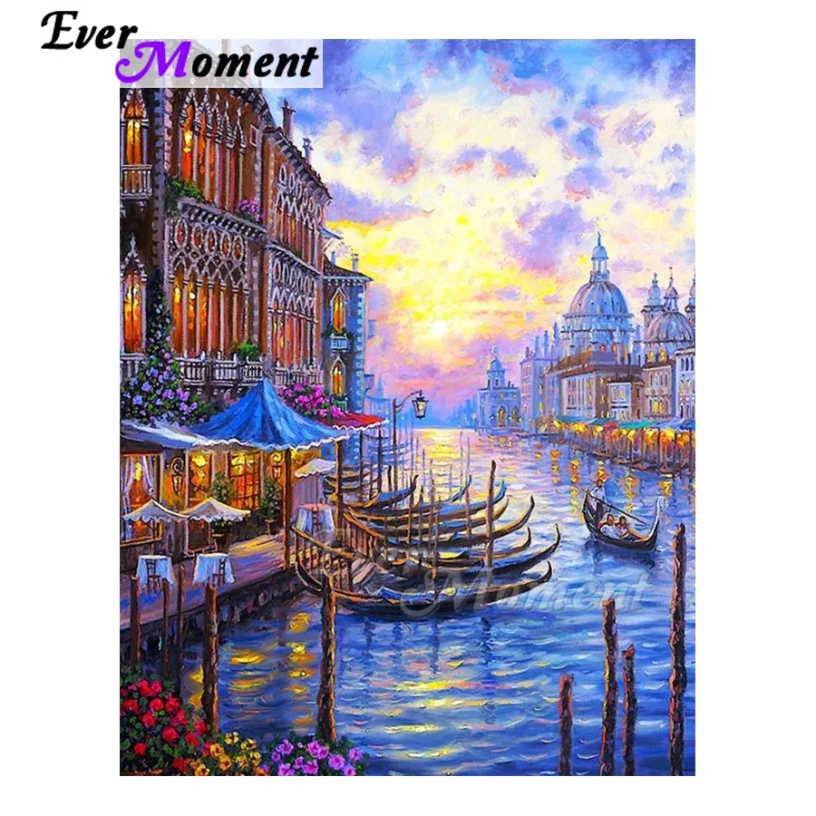 Алмазная живопись Ever Instant полная выкладка мозаика вышивка крестиком река лодка