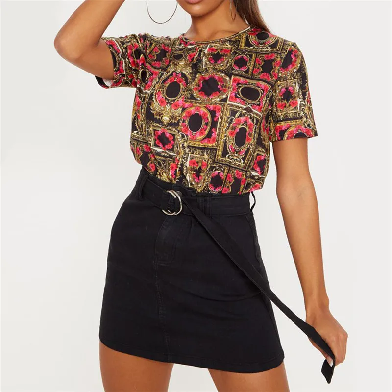 Модная футболка с коротким рукавом 2019 Летняя женская Повседневная принт