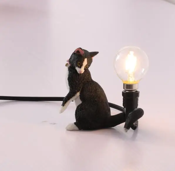 Художественный белый, черный, серый, кошачий котенок, Настольный светильник s, лампа EU/USA plug, настольная лампа с маленьким животным, светильник s, детский подарок, украшение комнаты, ночной Светильник - Цвет корпуса: C 11x6x10cm black