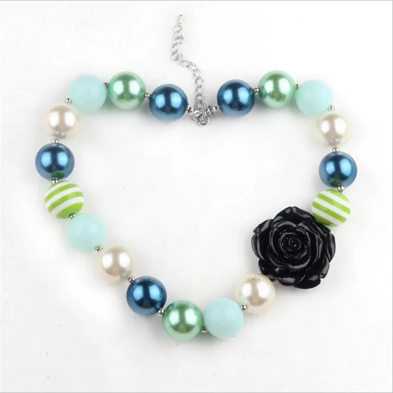 

wholesale 5PCS Black Rose Flower Girls Chunky Bubblegum Necklace For Kids Toddler Photo Prop Dress Up Jewelry