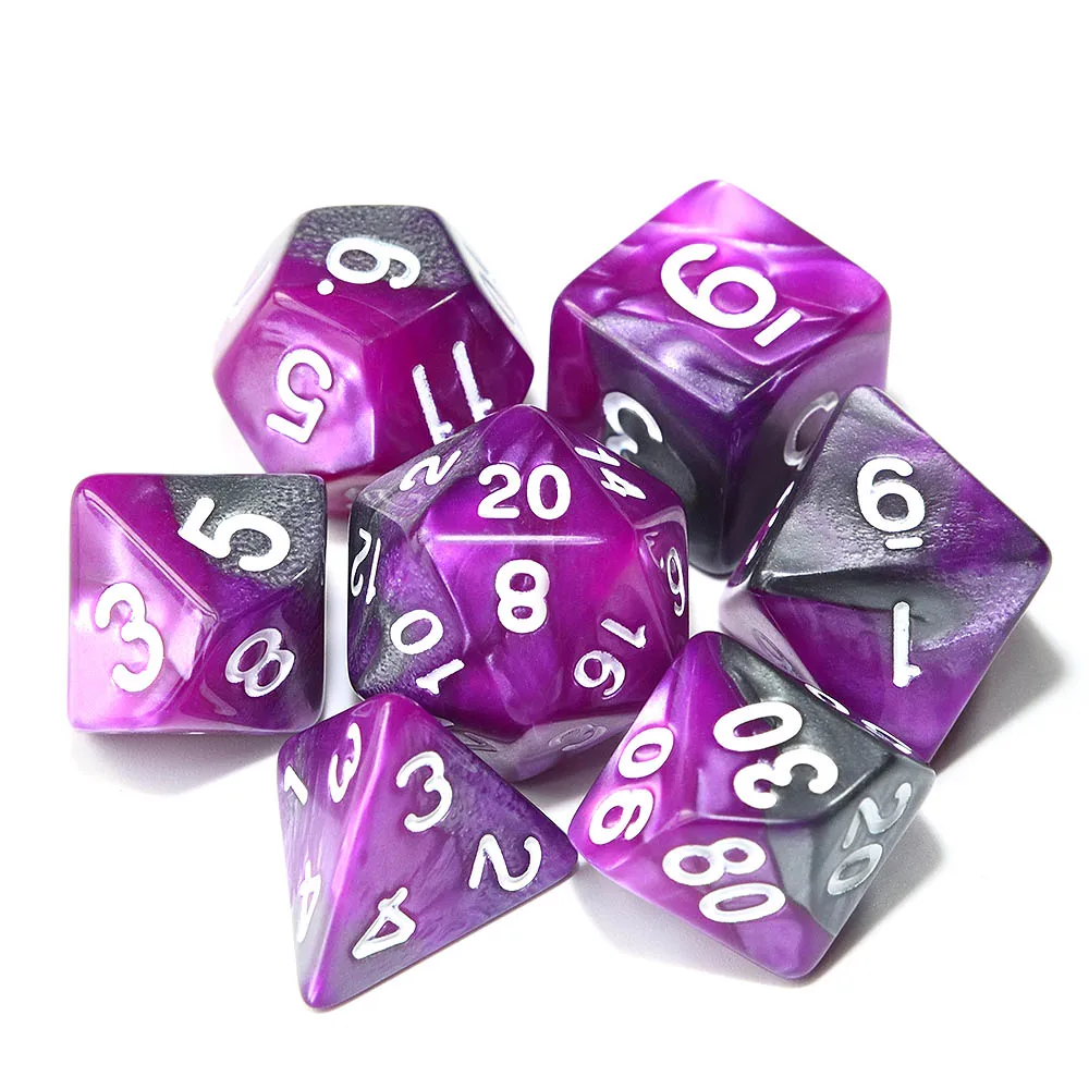 04 Purple Silver Многогранные DnD смешанные цвета кости 7 шт./компл. для ролевой игры «Подземелья и Драконы настольные игры D4, D6, D8, D10, D%, D12, D20 - Цвет: 04 Purple Silver