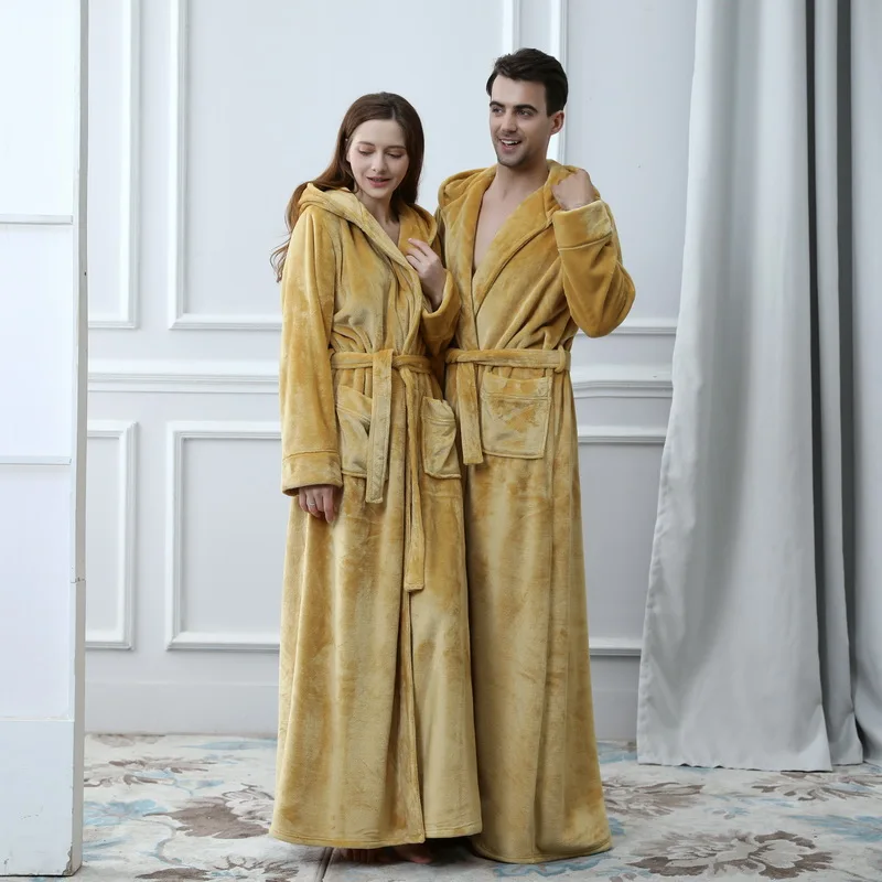 2019 теплый фланелевый Халат с капюшоном для женщин и мужчин очень длинный зимний банный халат подружки