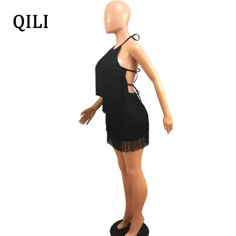 Женское платье с открытой спиной QILI черное Бандажное Холтер без рукавов вечерние