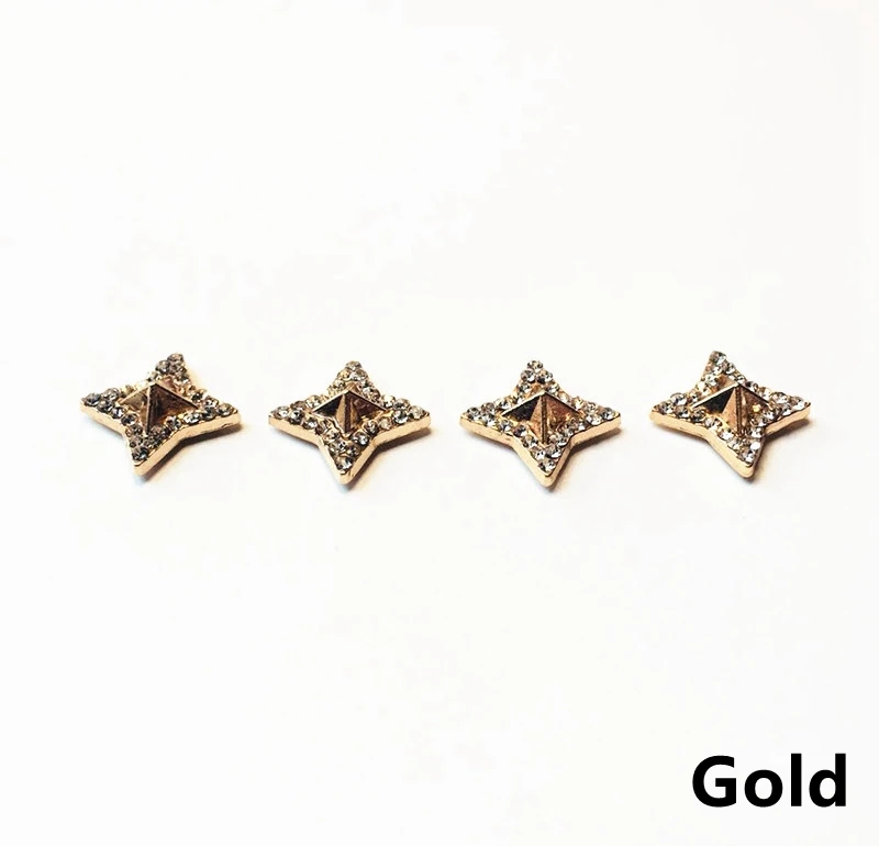 Gold Четыре угла в форме звезды, со стразами инкрустированная Кепка с заклепками шпилька для сумки, шляпы, обуви, одежды, кожаных чокер украшения для самодельного изготовления аксессуар - Цвет: Gold