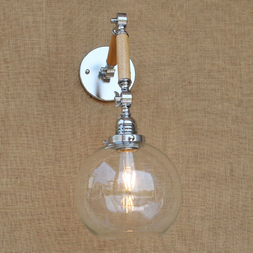 Goede Nordic Verstelbare Swing Arm Hout Glazen Bal Shade Wandlamp Lezen E27/E26 Led Vintage Licht Voor Restaurant Slaapkamer Cafe Bar