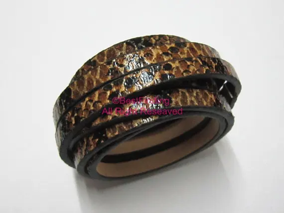 

5x2mm Dark brown snake leather cord 5mm Flat leather cord