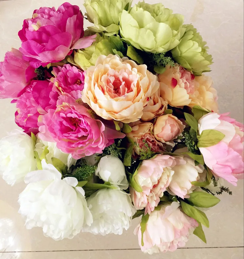 4 шт. (7 головок/Букет) искусственные пионы цветы для свадебного букета Свадебные