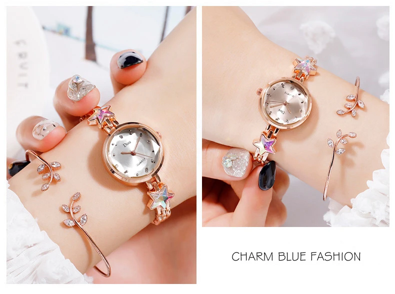 Disu Brand Bracelet Dress Quartz Watches For Women Luxury Rose Starry Star Design Fashion Creative Ladies Clock Reloj Mujer