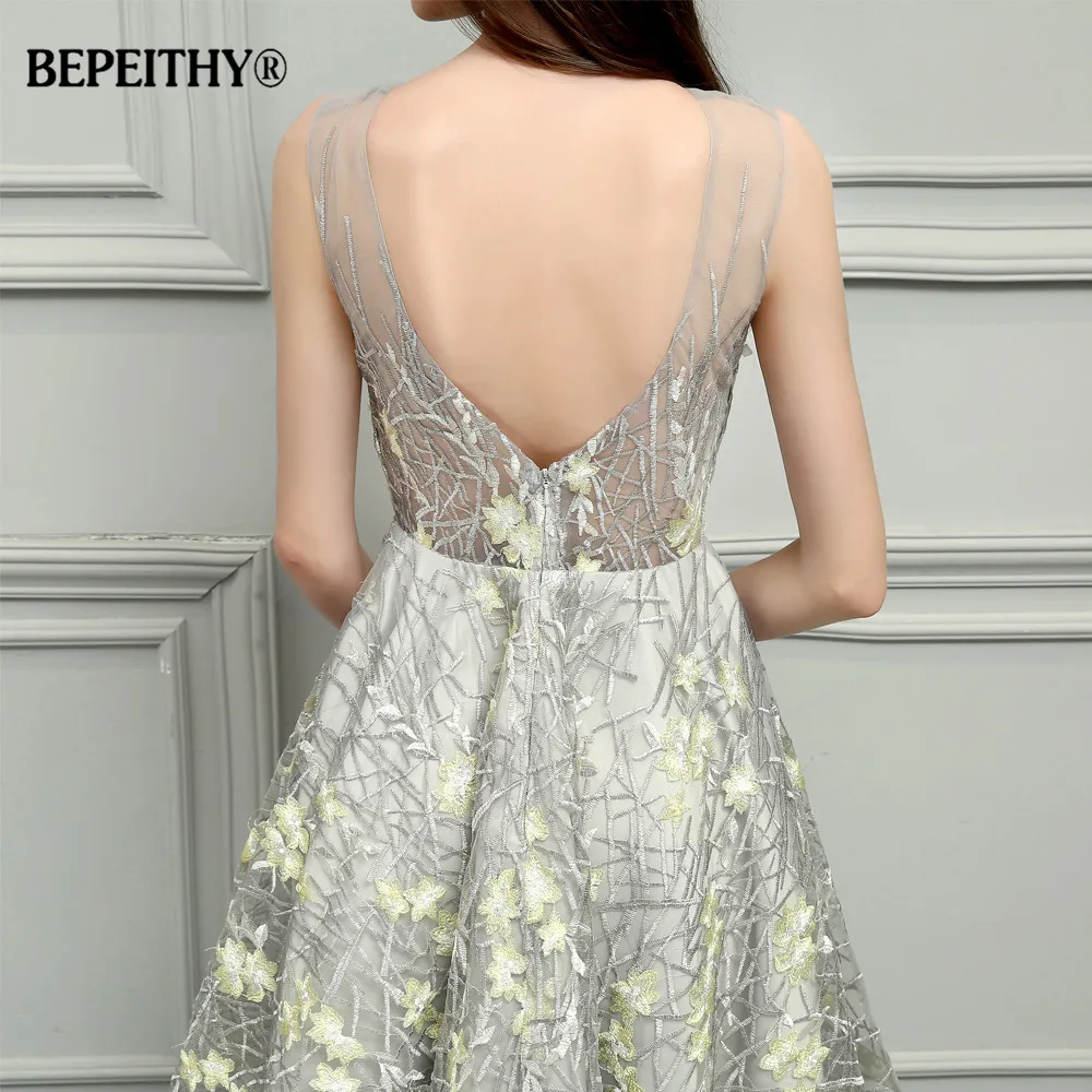 BEPEITHY vestido de festa платья с высоким вырезом для выпускного вечера кружевные без рукавов длиной до середины икры сексуальные короткие вечерние платья Горячая Распродажа