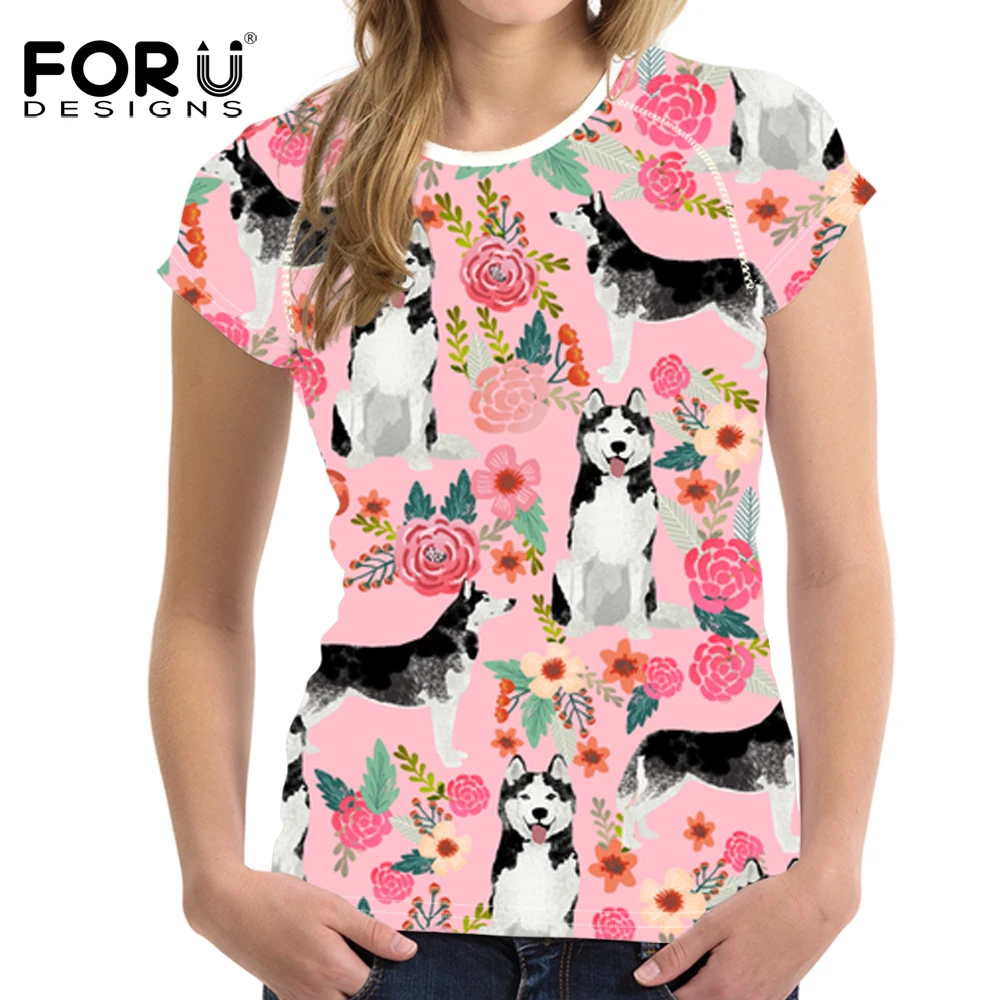 FOURDEIGNS футболка Женские Модные топы Хаски 3D печать с длинным рукавом Лето Harajuku