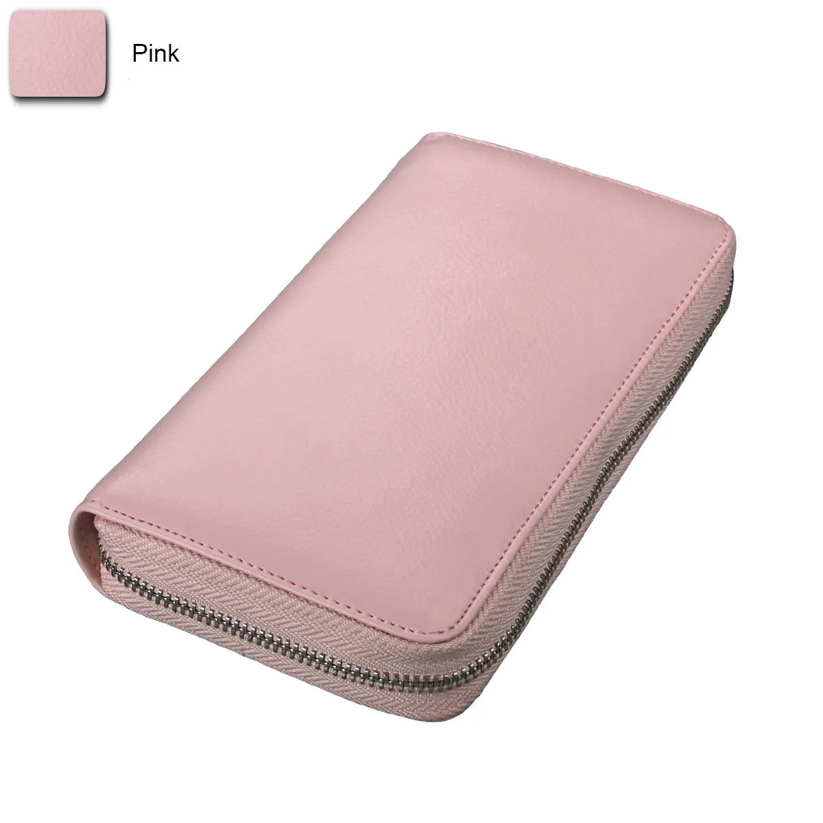 Pink Женский Длинный клатч из натуральной кожи RFID сумочки для девочек Тонкий кошелек женский кошелек Кошельки Карманный с отделениями для карт держатель дорожный кошелек - Color: Pink