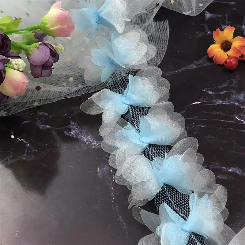 H686 23-24 шт. 6 см цветы 3D шифоновый кластер Цветы свадебное кружевное платье
