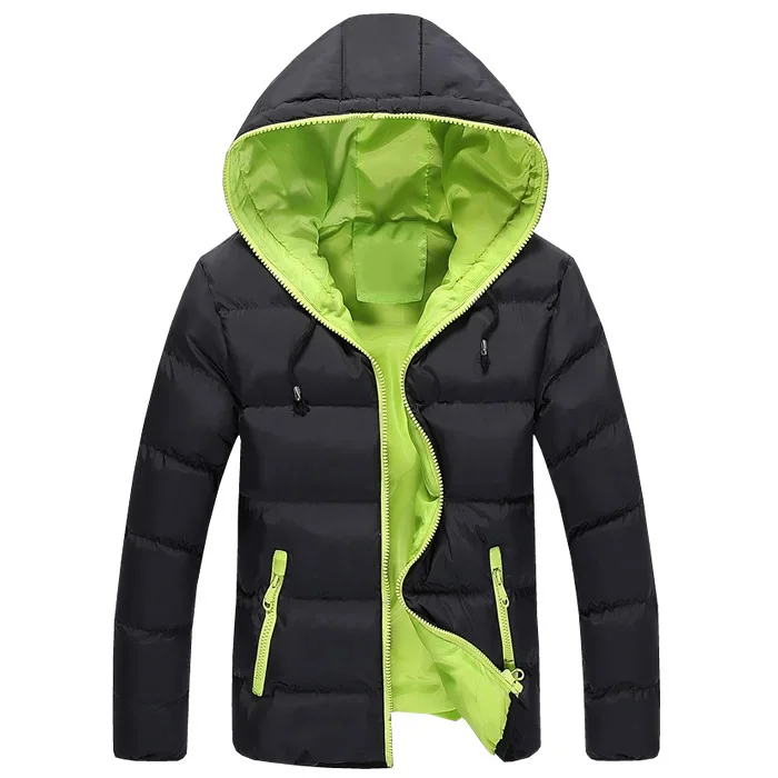BlackGreen Мужские куртки с капюшоном зимняя повседневная верхняя одежда ветровка Jaqueta Masculino приталенная с капюшоном модная верхняя одежда для мужчин размера плюс - Цвет: BlackGreen