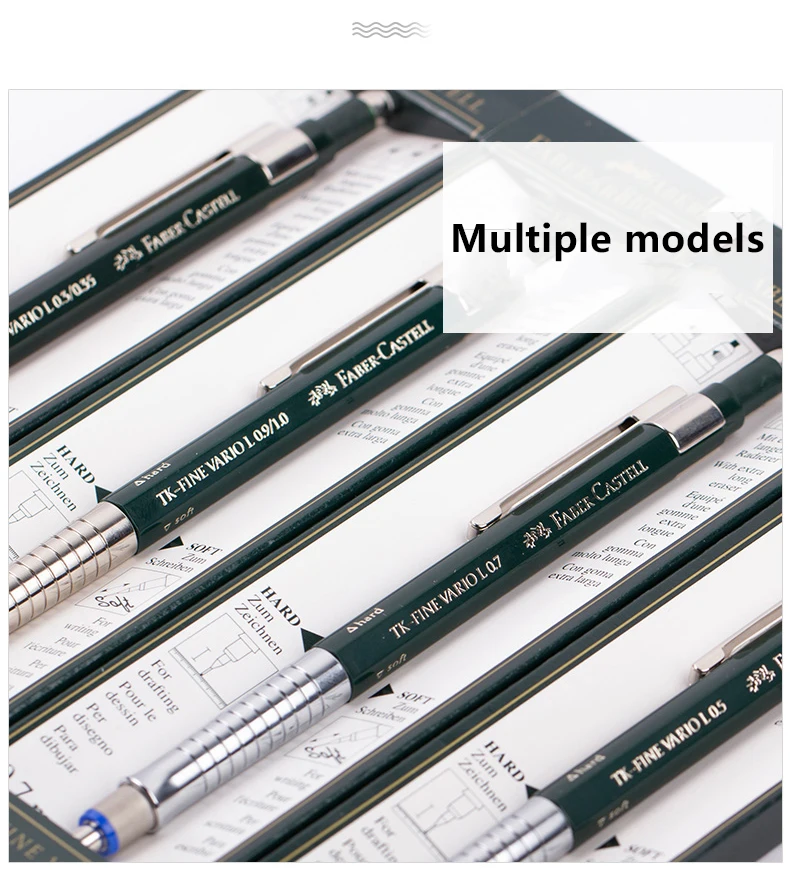 Faber-Castell механический карандаш с грифелем 0,35/0,5/0,7/1,0 мм и стеркой на конце, металлический корпус, высокое премиум качество для рисования, скетчей, черчения, школы и офиса