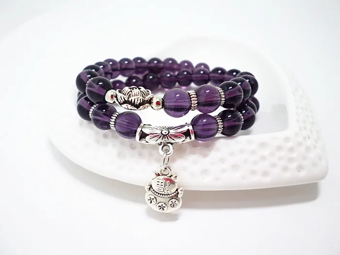 Браслет из бисера ручной работы с натуральным камнем четки ожерелье Будда молитва бусы с милой кошкой кулон ювелирные изделия ожерелье