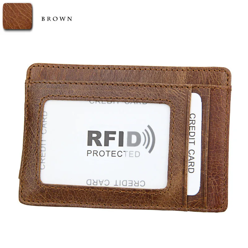 RFID Блокировка для мужчин s из натуральной кожи магнитный зажим для денег бумажники для мужчин денежный зажим тонкая визитница тонкий держатель биллифолд мужской кошелек - Цвет: Коричневый
