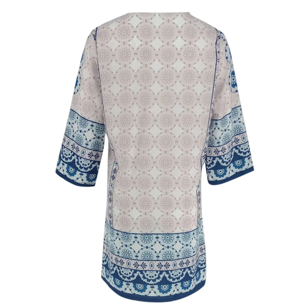 Этническое женское летнее модное Повседневное платье с принтом и v-образным