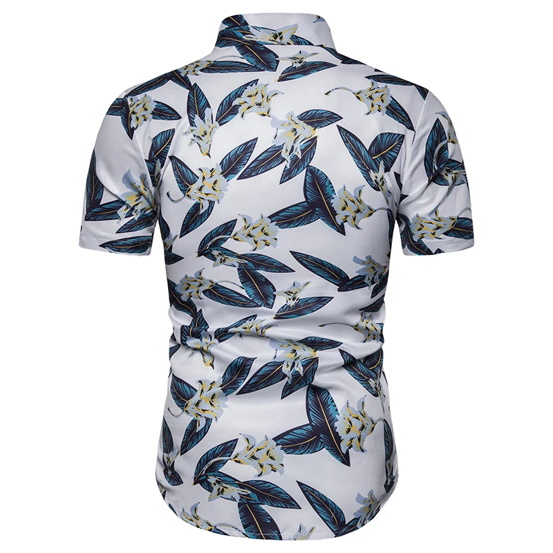 Covrlge Men's Summer Polyester 3D Floral Print Shirt Turn-down Collar Short-sleeved Single Breasted Shirts Beach Shirts MCS092