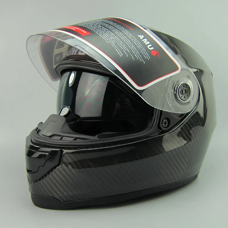 

Motorbike helmet casco capacetes AMU double dual lens carbon fiber helmet motorcycle helmet full face helmets Free shipping