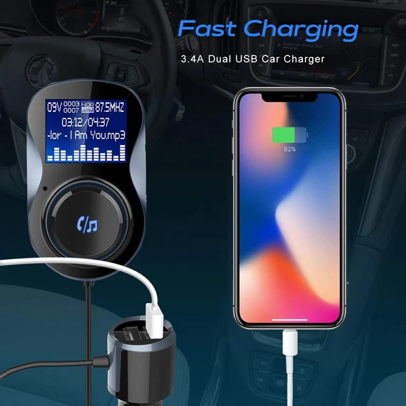 Двойной USB 5V 3.4A быстрая зарядка автомобильное зарядное устройство Bluetooth MP3 плеер FM
