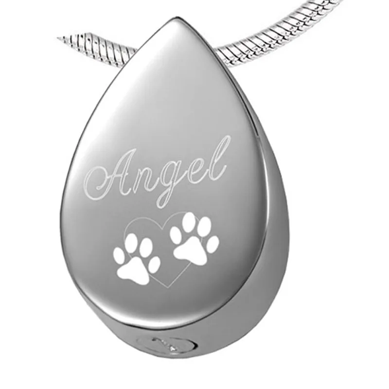 

XWJ8029 Free Filling Kit & Instructions, Angel and Paws Laser Teardrop Cremation Pendant Necklace Memorial Urn Ashes Urn Holder
