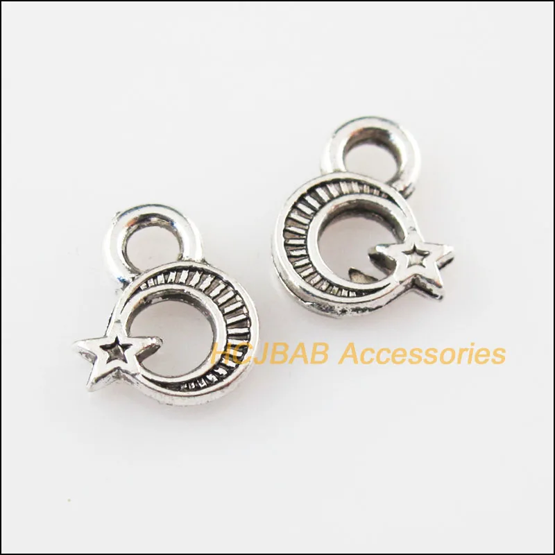 

70Pcs Tibetan Silver Color Tiny Moon Star Charms Pendants 8x10mm