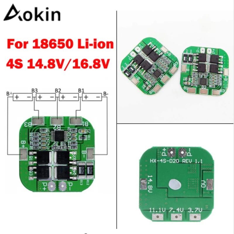 Aokin 4S 14 8 V 16 20A Peak LI-Ion BMS PCM Защитная плата батареи для литиевого LicoO2 Limn2O4 18650 комплект