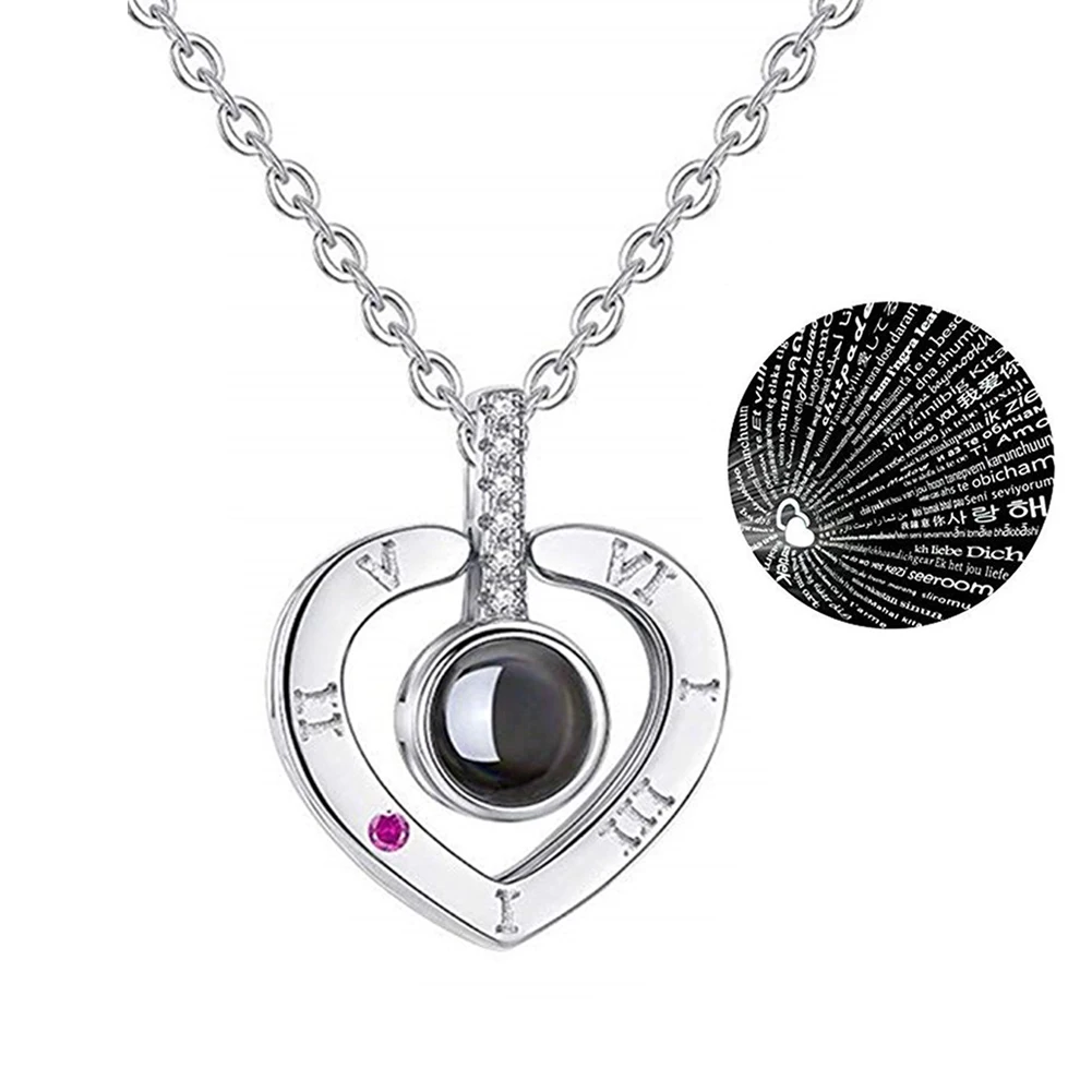 Светильник жерелье с подвеской-проектором в виде сердца на 100 языках | Украшения и
