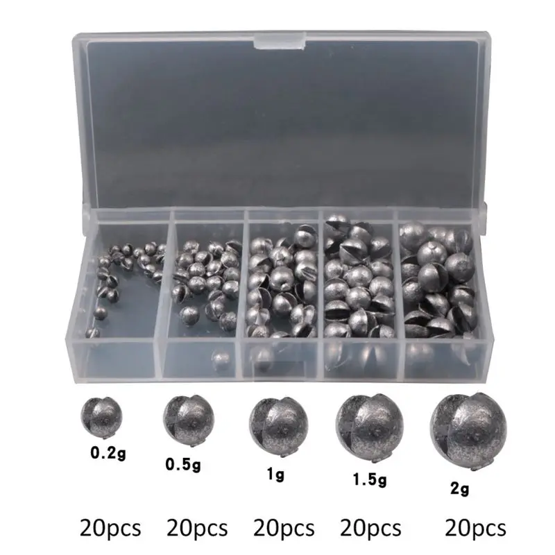 

OOTDTY 100 Pcs/box Open Bite Lead Set Bare Fishing-clip Drop Biting Round Plumb Bob Auxiliary Fishing Tackle Gear
