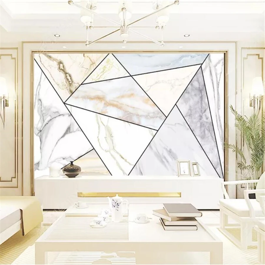 Custom wallpaper 3d mural stereo modern minimalist geometric marble mosaic sofa background wall papers home decor | Строительство и