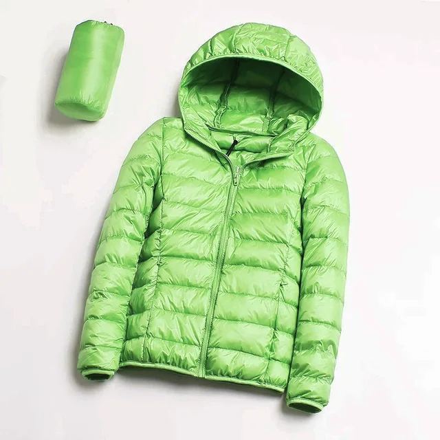 Fruit Green Зимний женский спортивный пуховик с капюшоном на открытом воздухе, ультра-теплый светильник, одноцветные портативные походные куртки-пуховики VB083 - Цвет: Fruit Green
