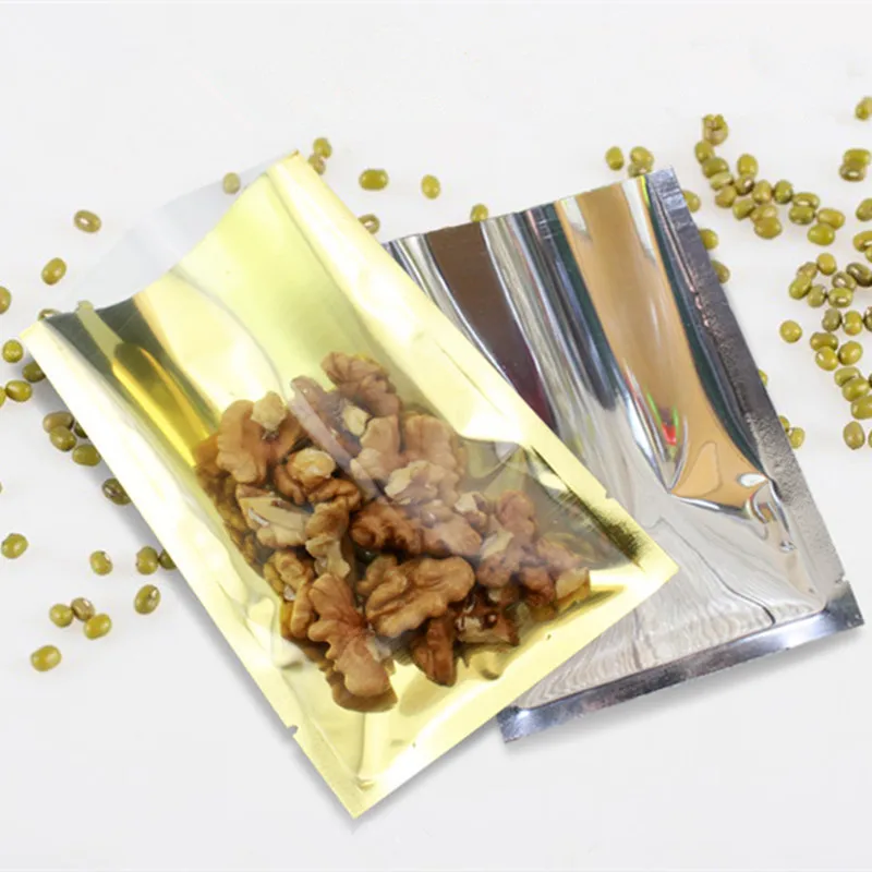 

Новый Открытый Топ Золотой алюминизированный упаковочный мешок порошок еда Кофе вакуумный мешок одна сторона прозрачный золотой Открытый ...