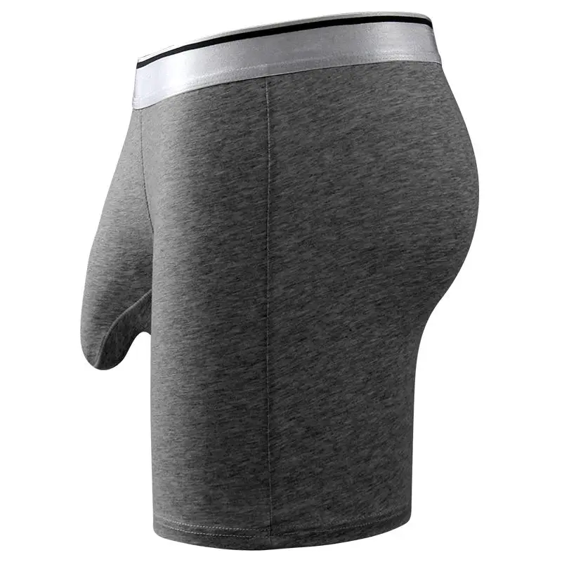 Dark gray IYUNYI, мужское нижнее белье, длинные ноги, боксеры, шорты, хлопок, одноцветные, мужские, выпуклой слон, большой мешочек, боксеры, шорты, бикини, дышащие трусики - Цвет: Dark gray
