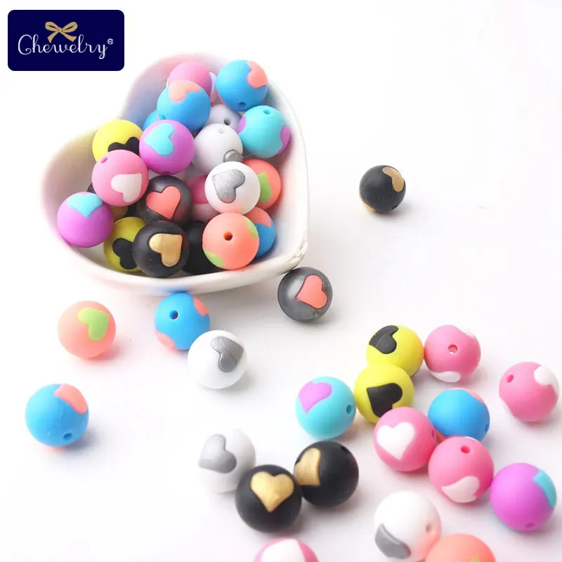 CHEWELRY 5pcs Silicone Heart Shape Beads Food Grade Teething Accessories Baby Shower Toys Necklace Bracelet Teether Product | Мать и