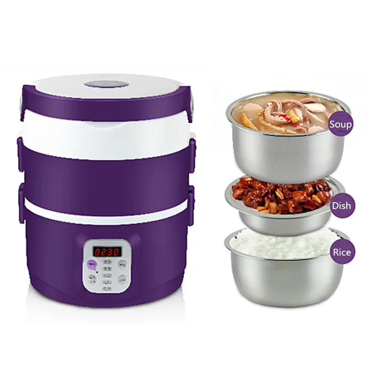 

Microcomputer LED electric rice cookers heating lunch boxes 3-layer free combination 304 stainless steel liner