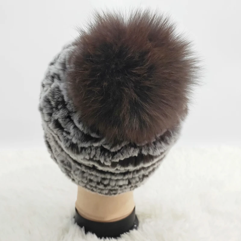 Шапка из меха кролика Рекс женская Elasitc теплый вязанный натуральная шерсть