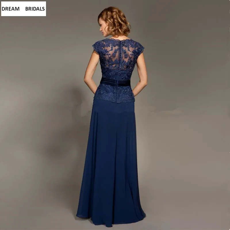 Лодка шеи оболочки Кружева Vestido De Madrinha Неф Синий Кепки рукавом мать невесты платья индивидуальный заказ