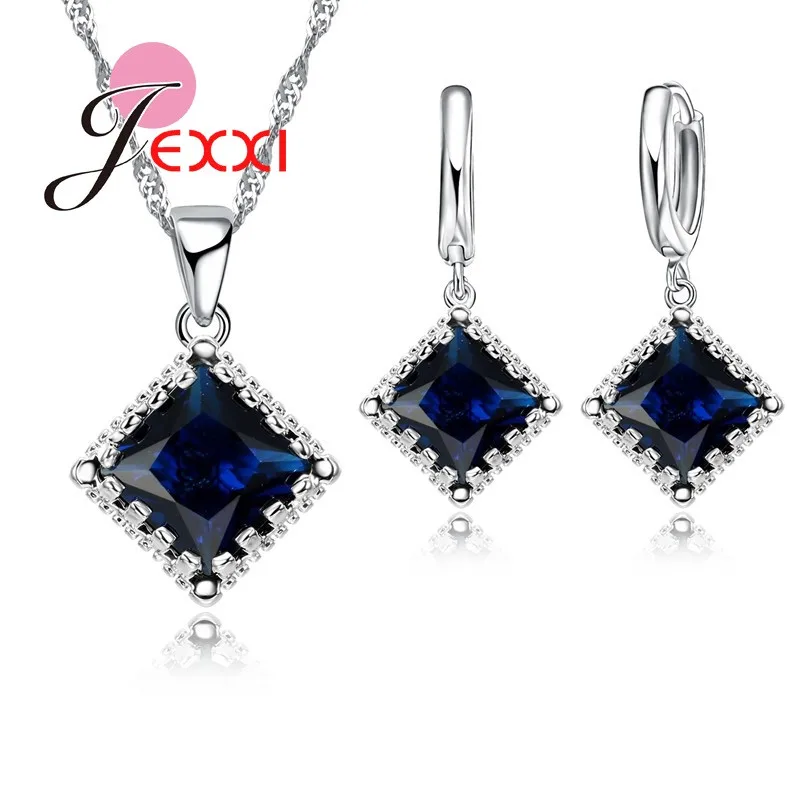 Комплект из колье и серёг с сапфировым стеклом|jewelry sets|jewelry sets weddingset for women |