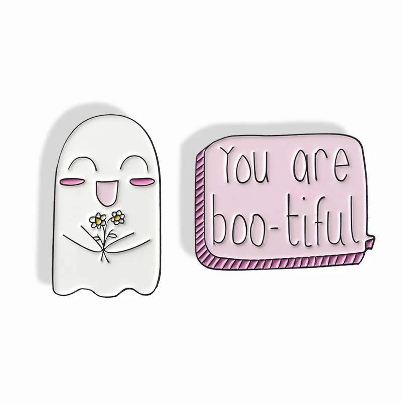 Счастливой Призрак с цветами и рисунком надписью Boo-tiful смешно сказать брошь