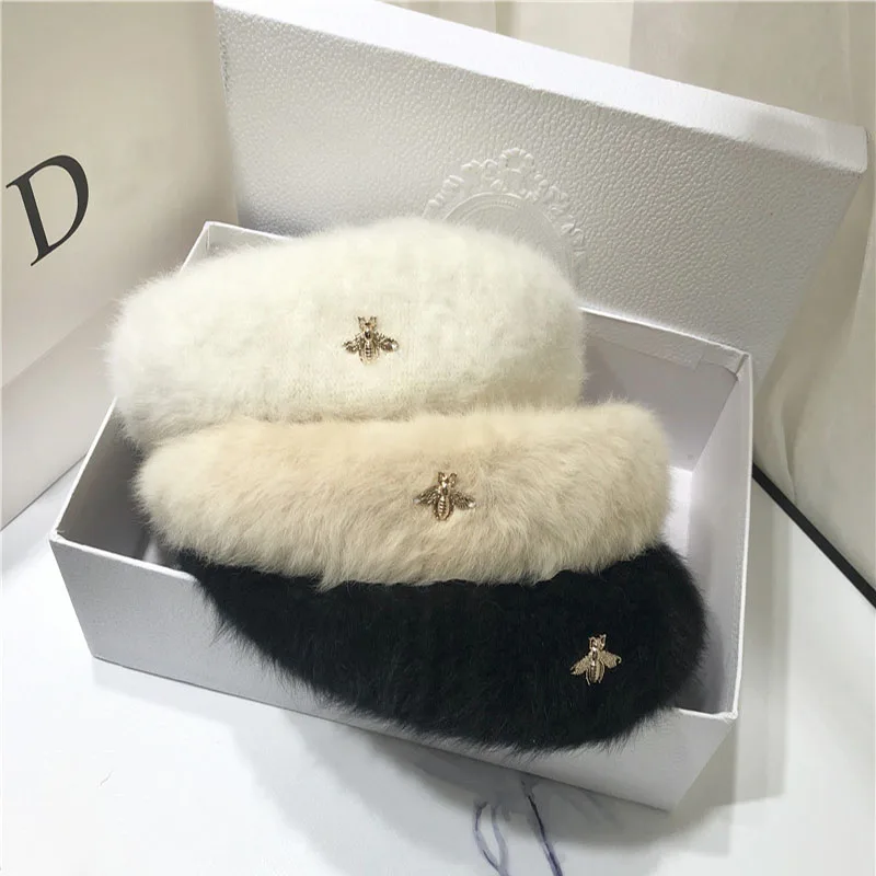 Регулируемая бейсболка s, модные зимние шляпы для женщин из кроличьей шерсти, бейсболка, осенняя и зимняя, без верхней шапки
