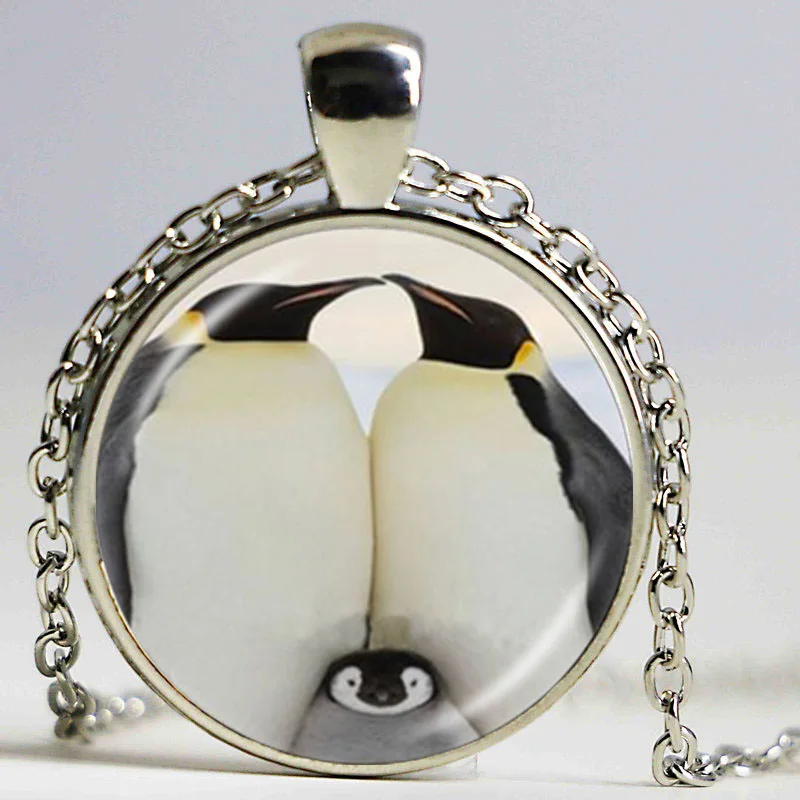 Black and White Penguin Mother Baby Photo Necklace Family Jewelry Polar Bird Animal Sweater Silver Color Pendant | Украшения и