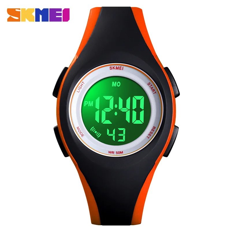 Black orange SKMEI Children LCD Electronic Digital Watch Sport Watches Stop Watch Luminous 5Bar Waterproof Kids Wristwatches For Boys Girls - Цвет: Black orange